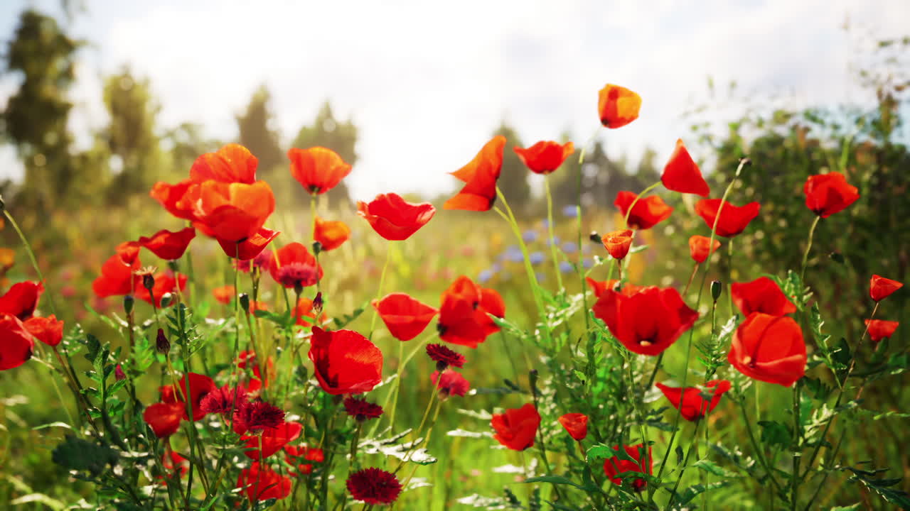 Bellissimi papaveri rossi in fiore in un campo
