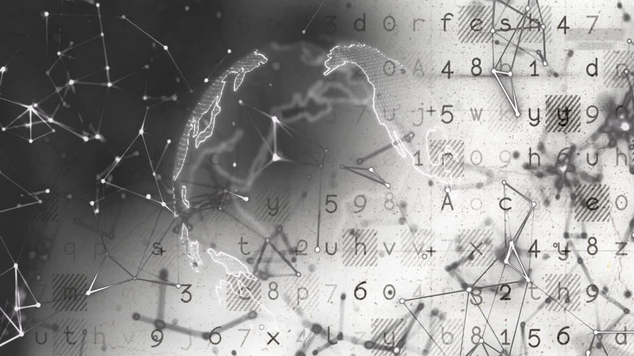 백색 배경에 연결 네트워크와 데이터 처리를 가진 지구의 애니메이션