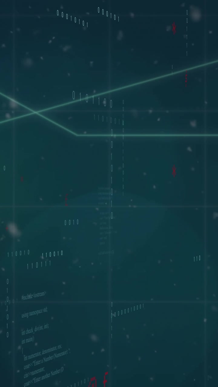 Animation of data processing over grid on dark background