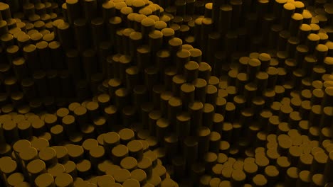 abstract brown golden metallic chrome background with cylinders. ceramic round tiles. geometry pattern. random cells. polygonal glossy surface. futuristic abstraction. seamless loop 3d animation of 4k