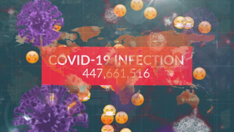 animación de la caída de las células de covid-19 en el mapa del mundo