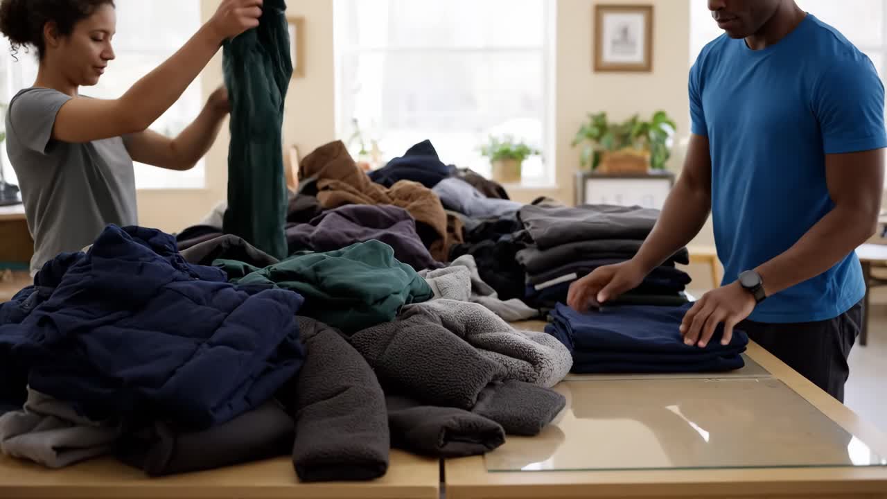 People Folding Laundry