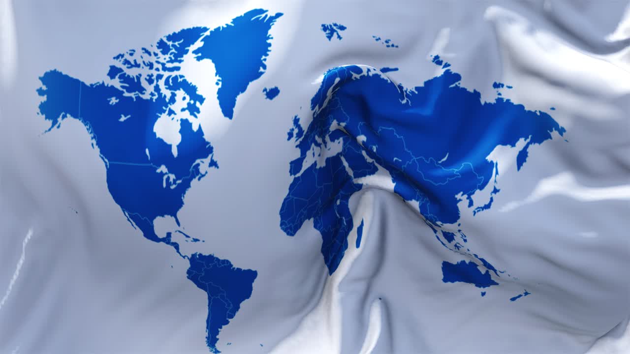339 world map flag waving in wind slow motion animation 4k realistic fabric texture flag smooth