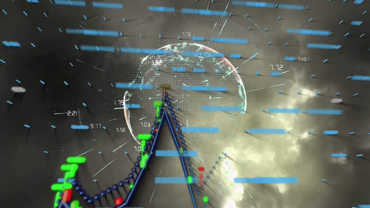 회색 배경에 그래프, 플래시 및 지구의 애니메이션