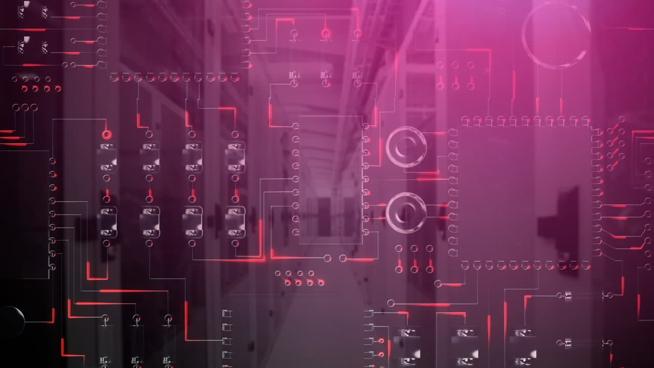 sala de servidores y placa base de computadora brillante