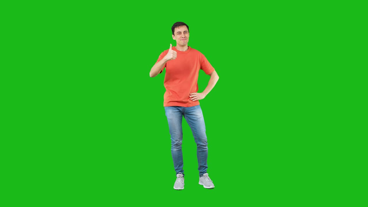 Man on Green Screen Making Stop and Thumbs Up Gestures
