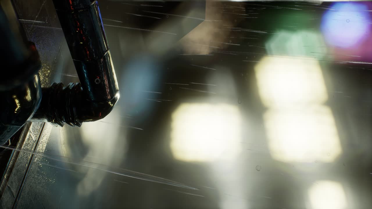 보케 조명과 함께 비가 오는 밤의 도시 장면