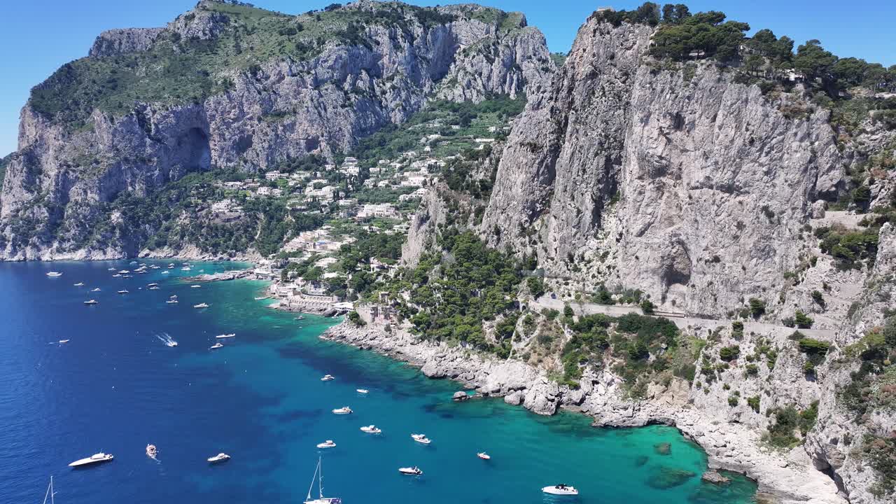 Island Of Capri At Naples In Campania Italy. Coastal City. Waterfront Landscape. Island Of Capri At Naples In Campania Italy. Beach Scenery. Medieval Buildings. Capri Skyline.
