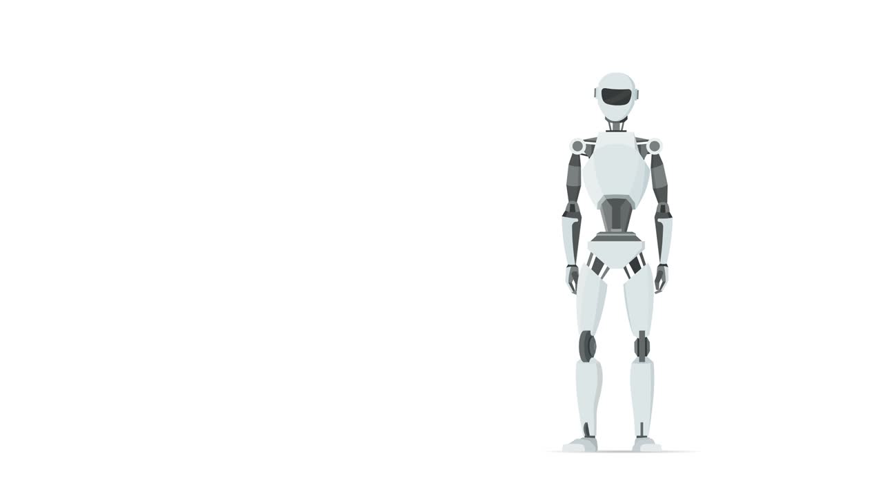 el robot blanco muestra emociones. inteligencia artificial. plantilla cibernética. animación de bucle 4k con texto.
