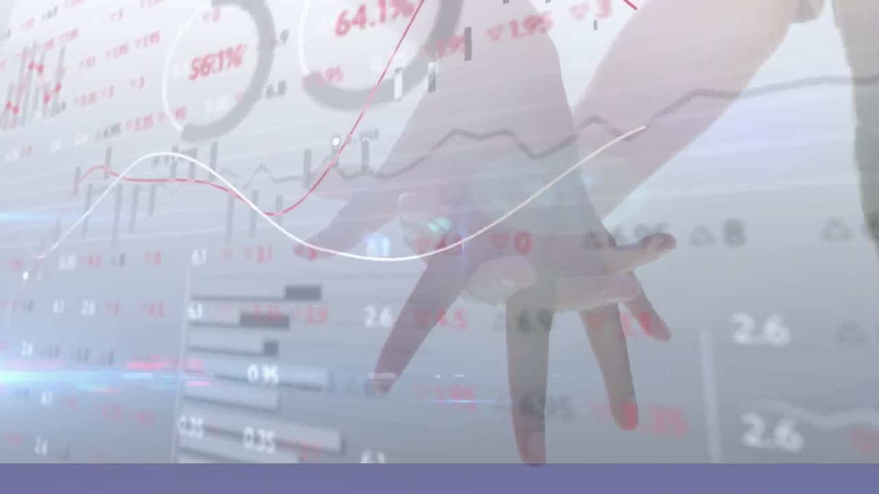 손을 잡고 있는 사람들 위에서 금융 데이터 처리의 애니메이션