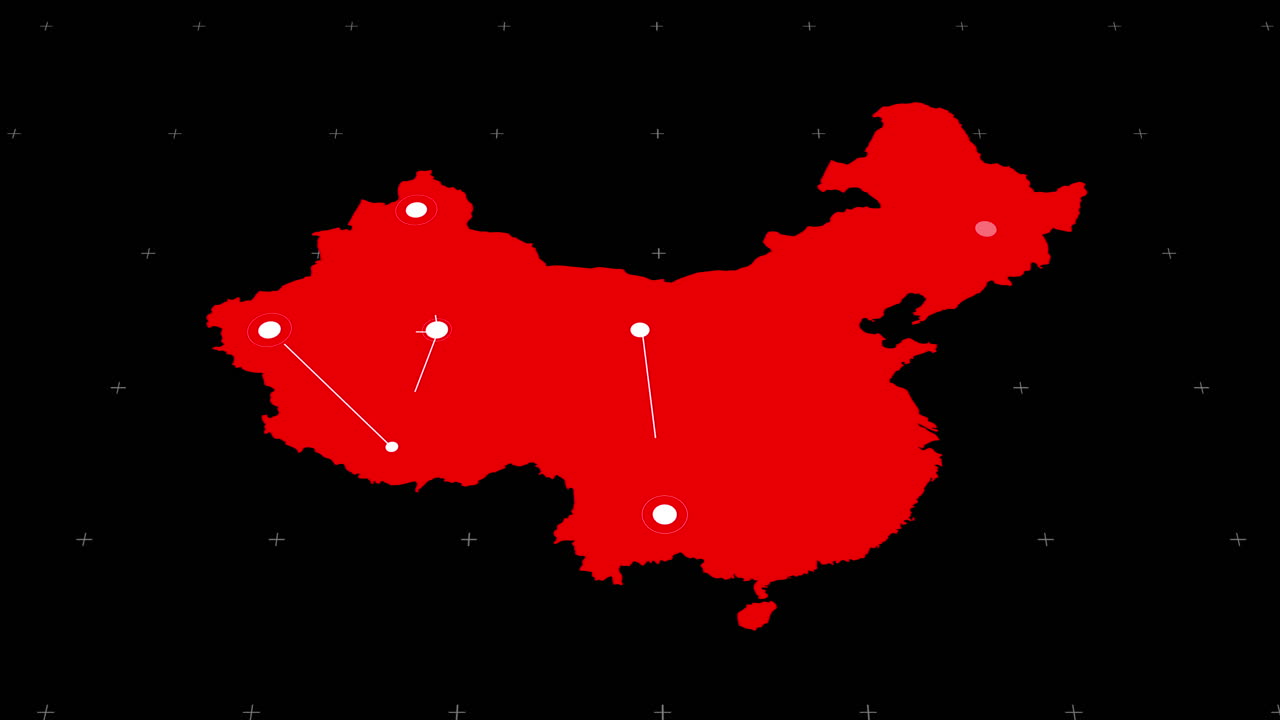 mapa rojo con una red blanca de puntos conectados en movimiento rápido sobre fondo negro