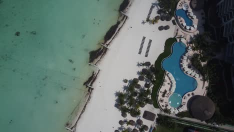 bird's-eye perspective, observe the hotel resort zone in cancun, mexico