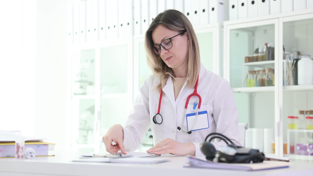 Female Doctor Preparing for Work in Her Clinic Office