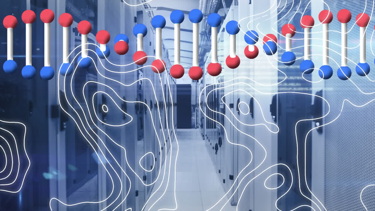 지구의 애니메이션, 빠르게 움직이는 시계 및 컴퓨터 서버를 통한 데이터 처리