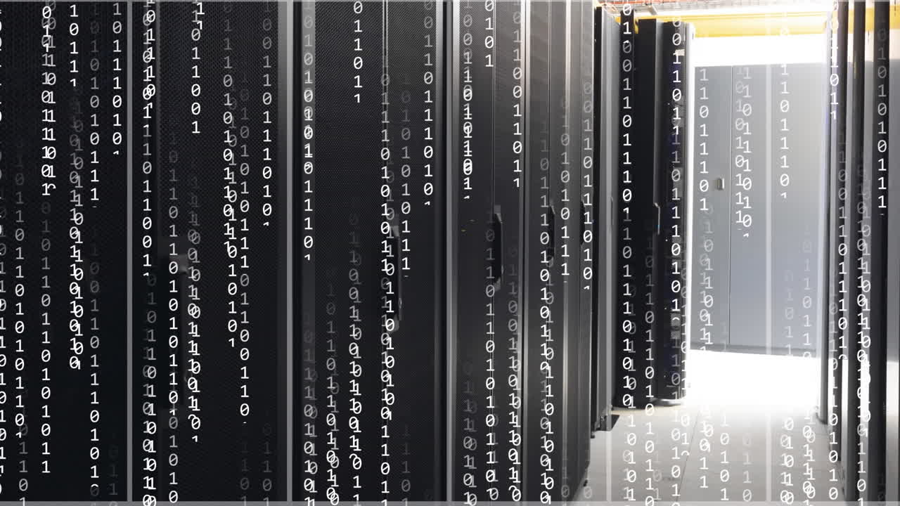 Animation of binary coding and data processing over computer servers