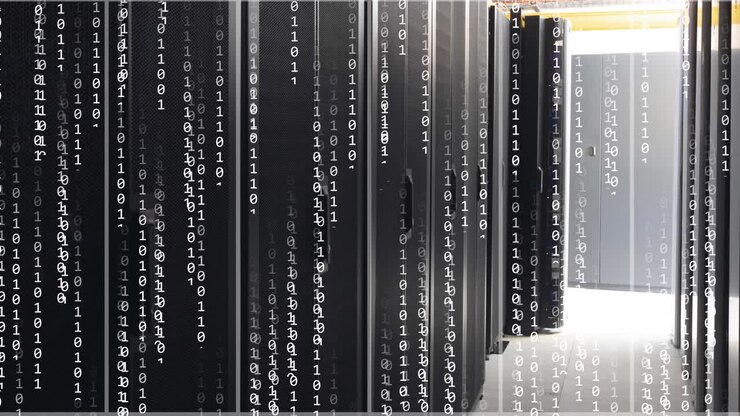 Animation of binary coding and data processing over computer servers