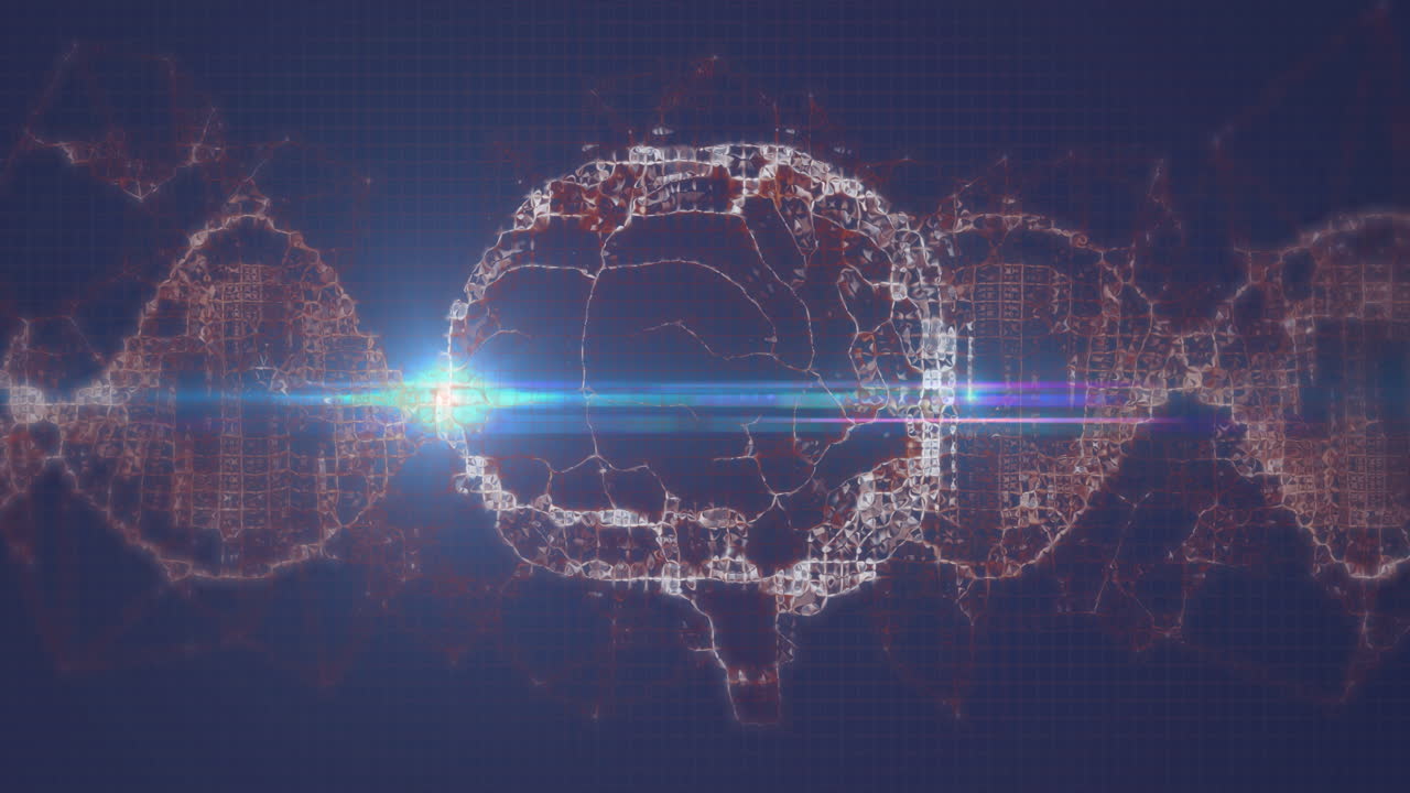 Animation of digital brain and DNA strand glowing with network connections