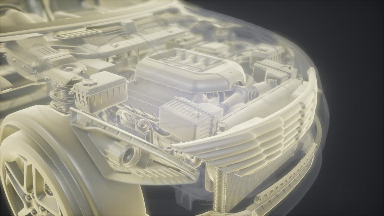animación holográfica de un modelo de coche 3d con motor