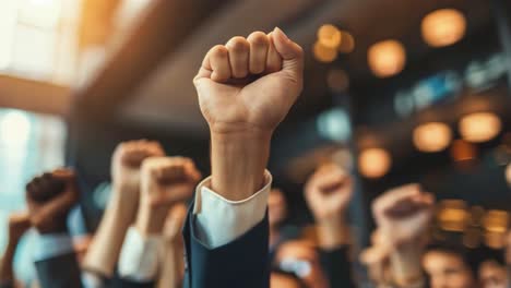 group of people raising fists in protest