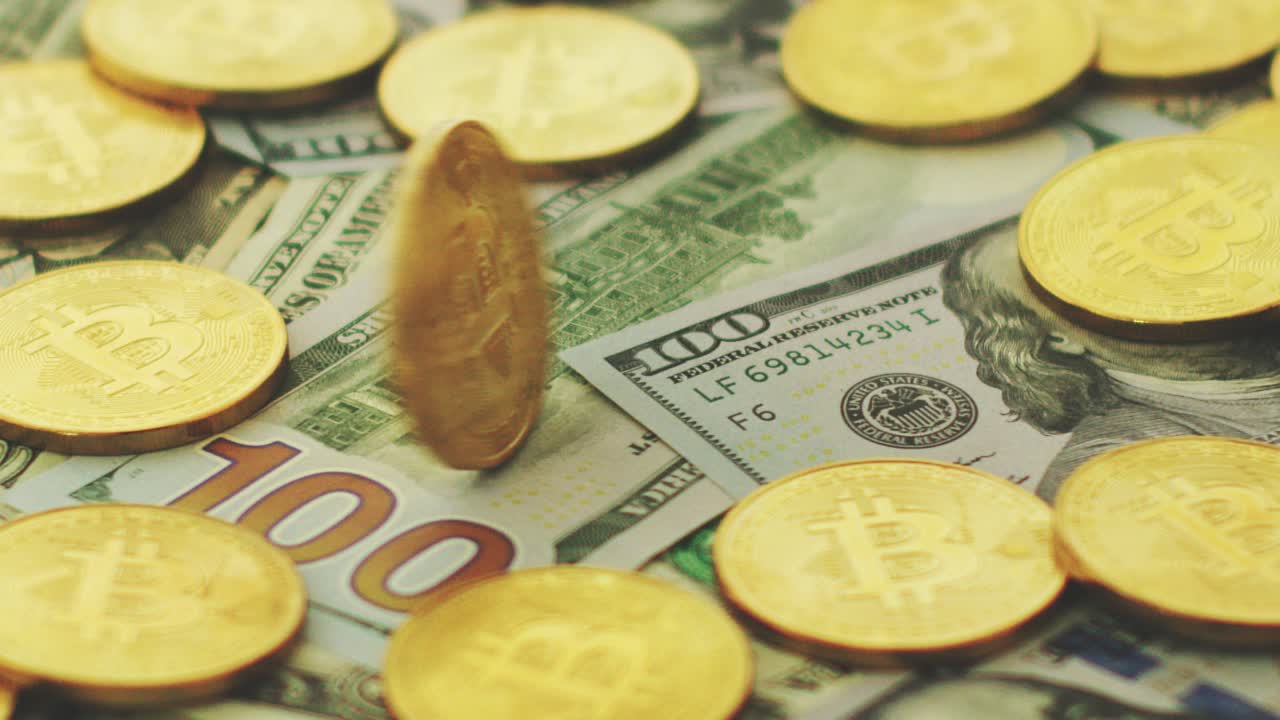 Colorful dollars with shiny coins