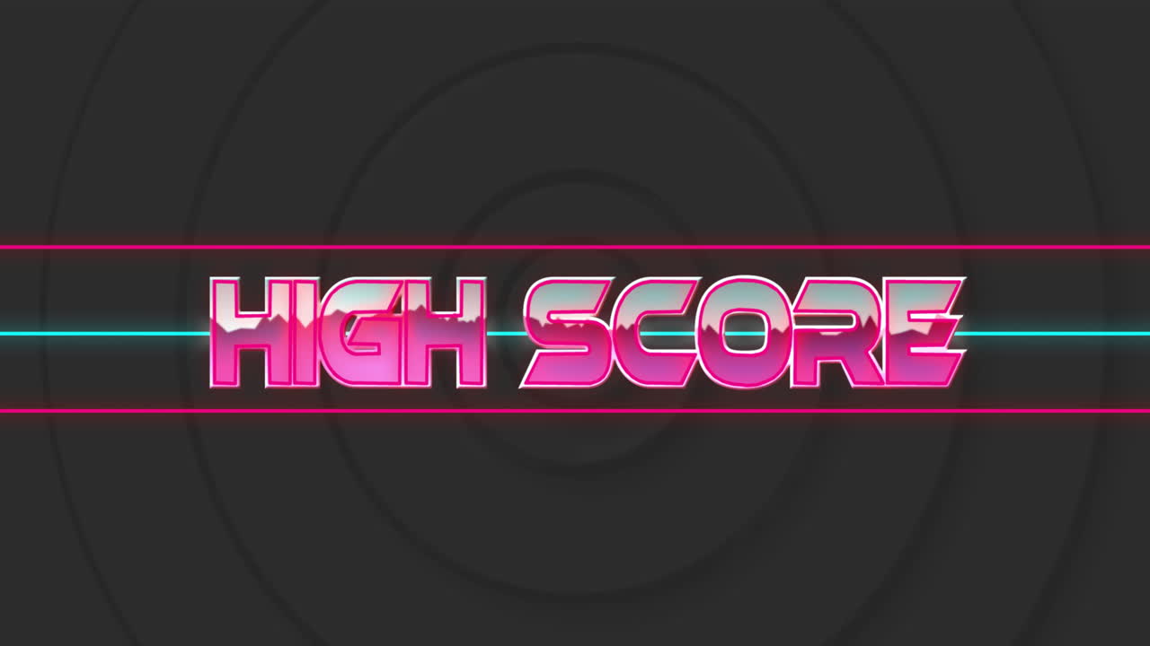 Animazione del testo 'high score' su cerchi neri.