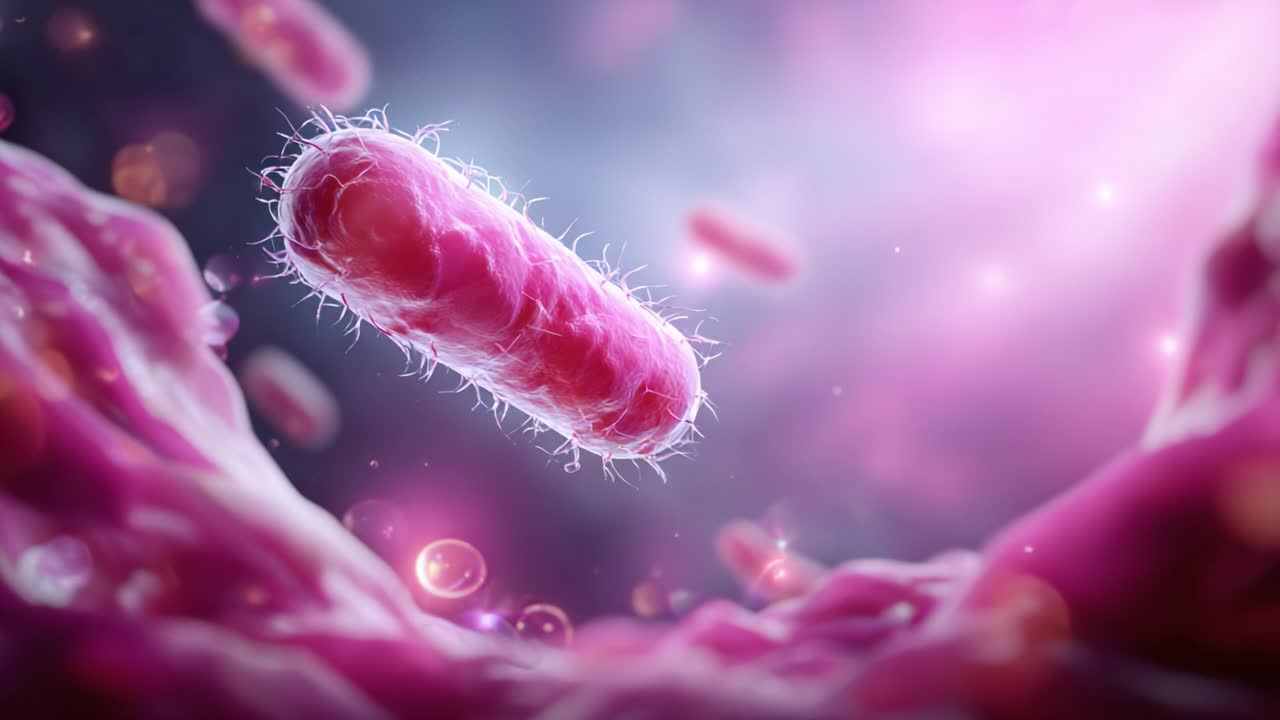 A Close-Up View of Vibrant Bacterial Cells Floating in a Colorful Microscopic Environment, Highlighting the Intricacies of Microbiology and Cell Structure