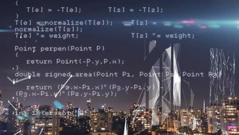 animación del procesamiento de datos sobre el fondo del paisaje urbano
