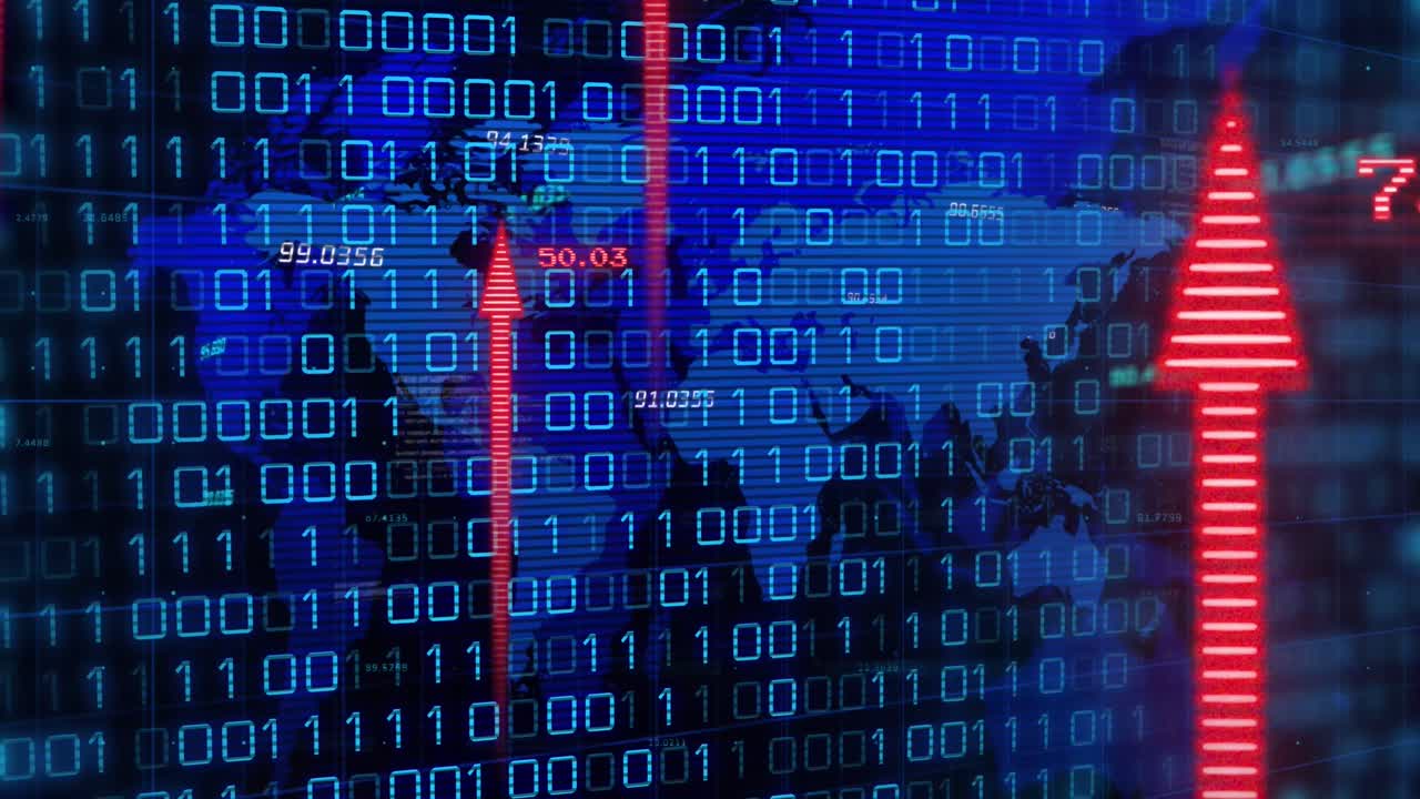 animación del procesamiento de datos sobre el mapa del mundo