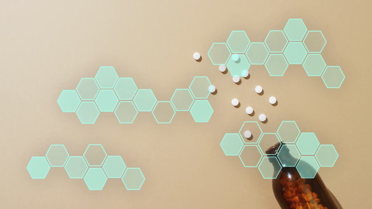 알약 위의 화학 구조의 애니메이션