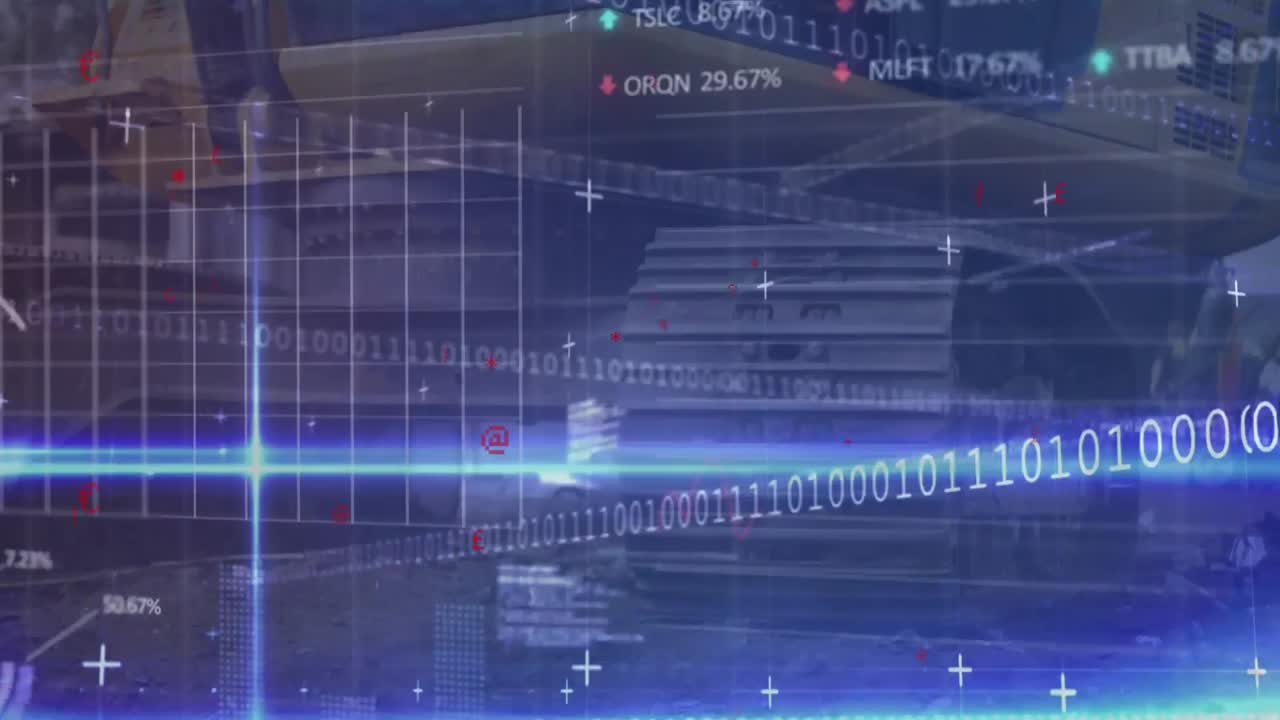 건설 현장 위에 아이콘으로 금융 데이터 처리의 애니메이션