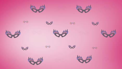 animation of carnival mask repeated on pink backgroud