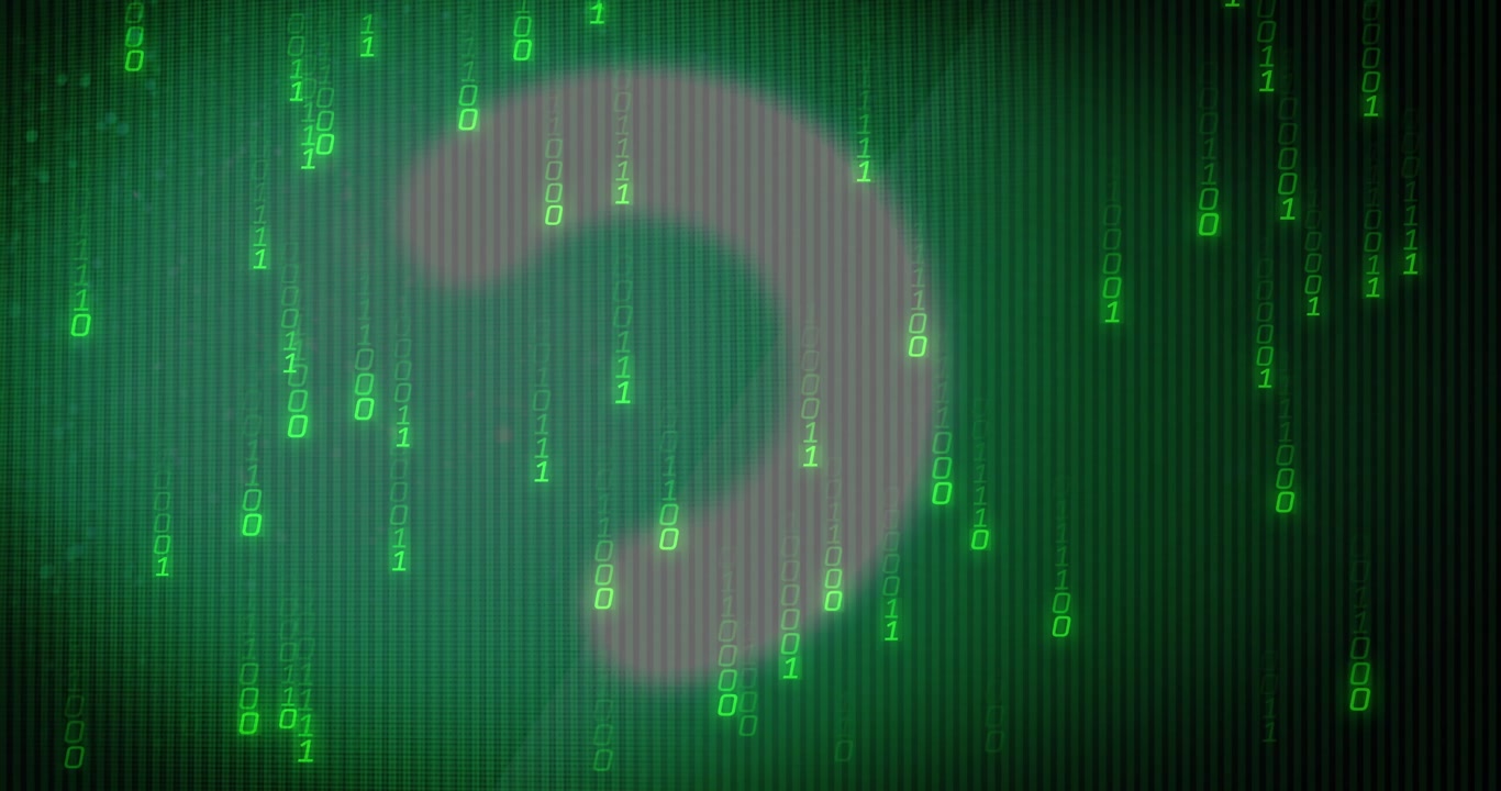Binary rain streaming initiating blurred gray arc rotating clockwise for looping digital matrix