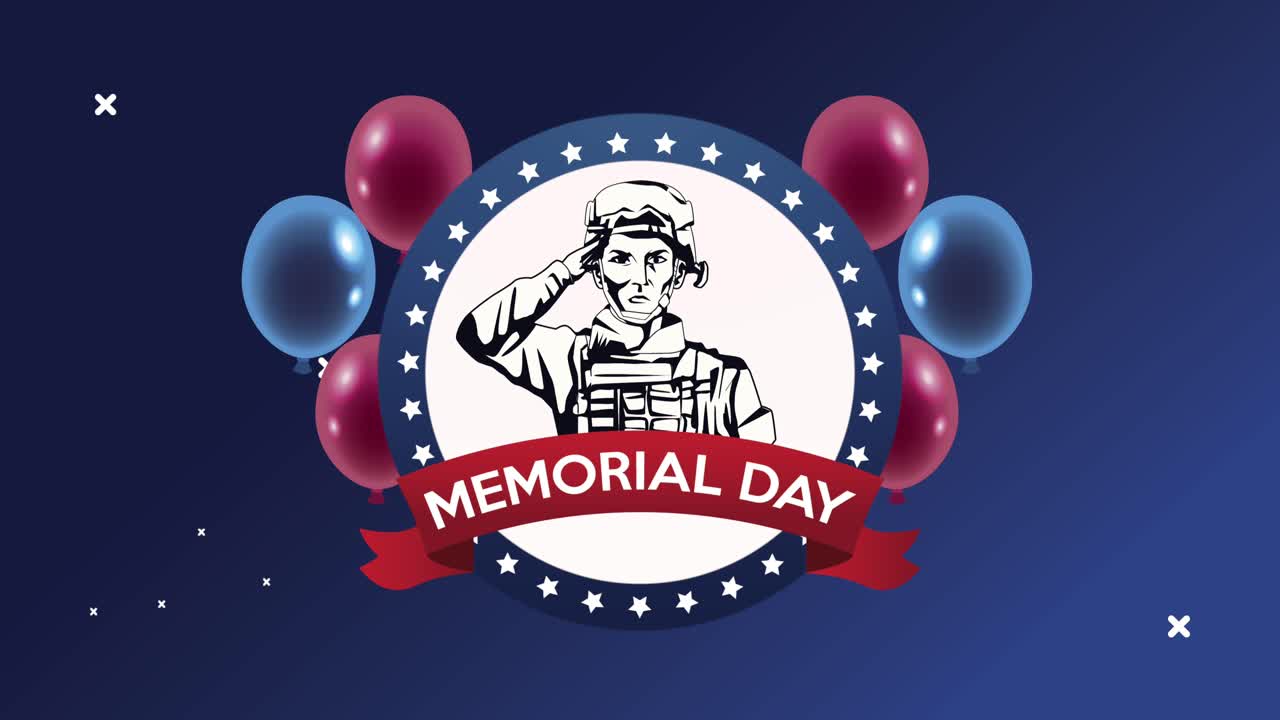 feliz día conmemorativo letras en marco de cinta y globos de helio flotando