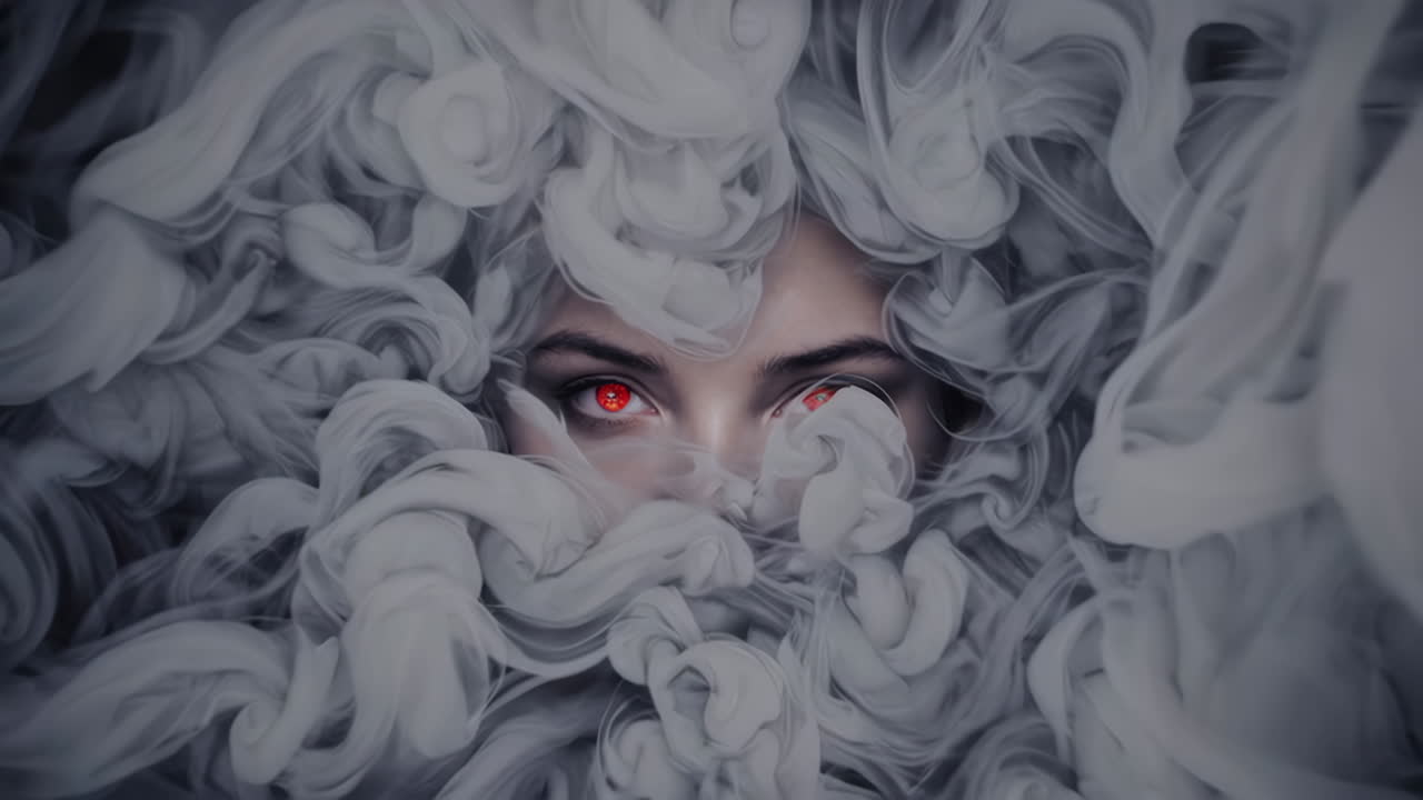 Woman in a cloud of smoke