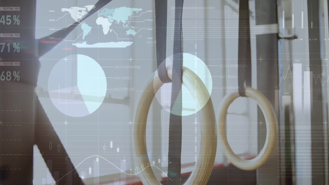 체육관 장비 위의 그래프와 데이터의 애니메이션