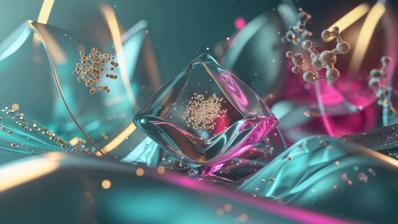 Abstract Molecular Structure with Glowing Cube