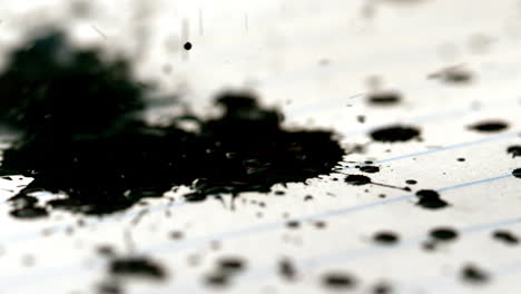 black ink falling on lined paper