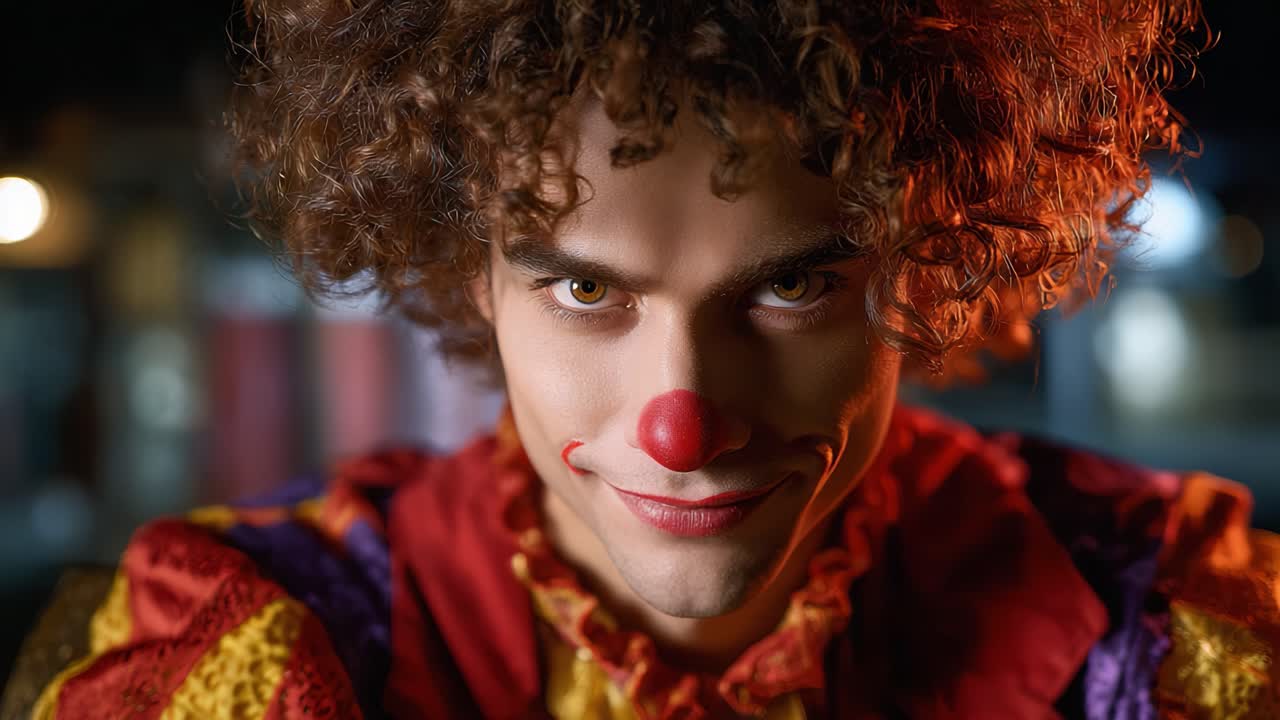 Mysterious Performer: A Portrait of a Clown Captured in Two Distinct Frames, Highlighting The Enigmatic Expression and Vibrant Costume of The Character