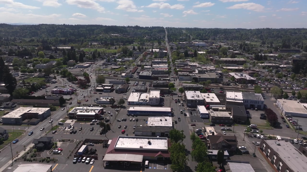 Paesaggio Urbano Di Puyallup, Washington, USA - Ripresa Aerea Con Drone.