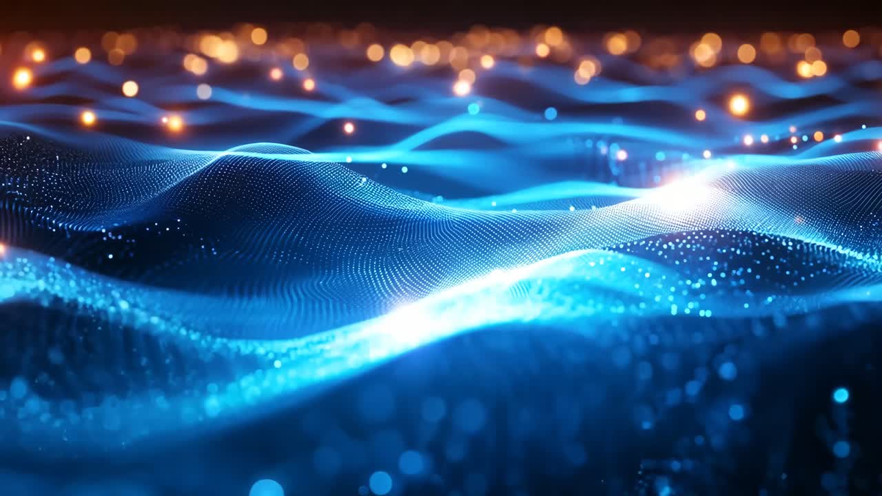 A blue and orange wave with a lot of sparkles. The blue and orange colors give the image a dreamy and ethereal feel