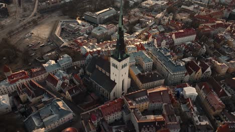 st olafs church tallinn sunrise aerial footage