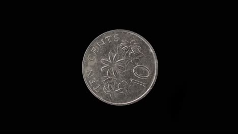singapore 10 cent 1989 reverse with star jasmine design macro loop on black background