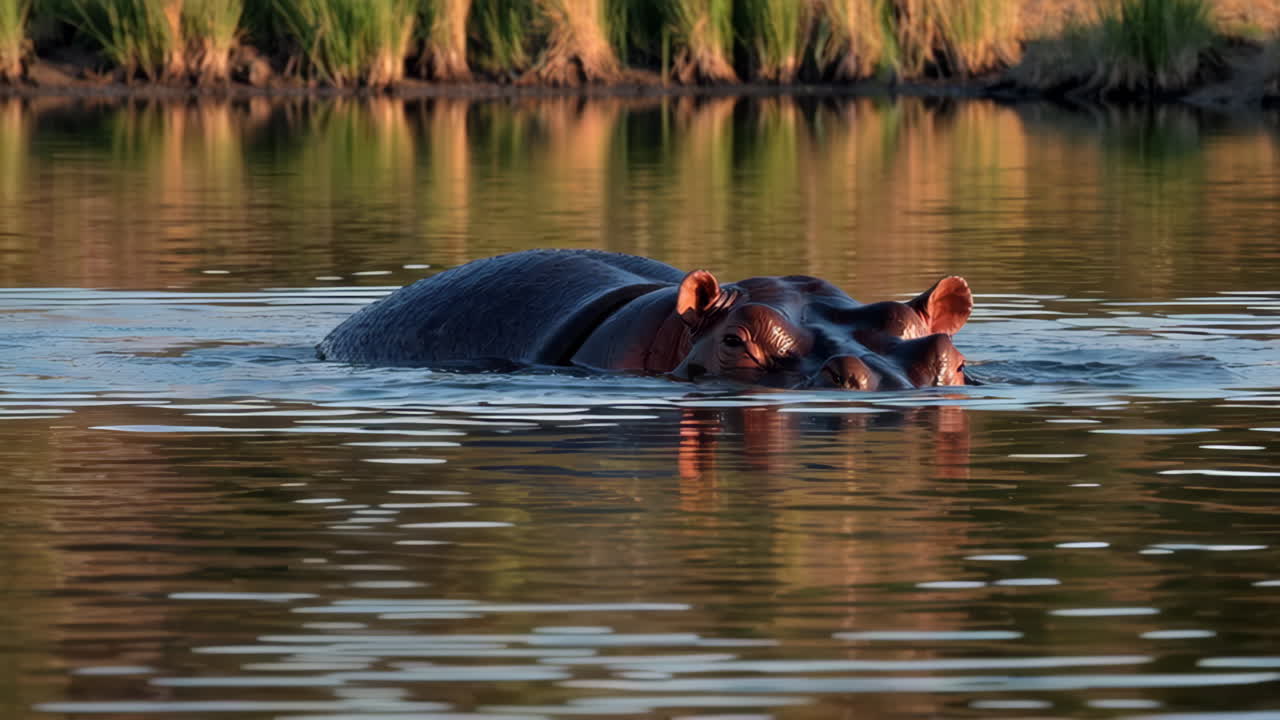 A hippopotamus partially submerged in water