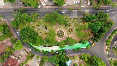 Aerial-top-view-of-popular-playground-for-children-Badaan-Park,-Magelang,-Java