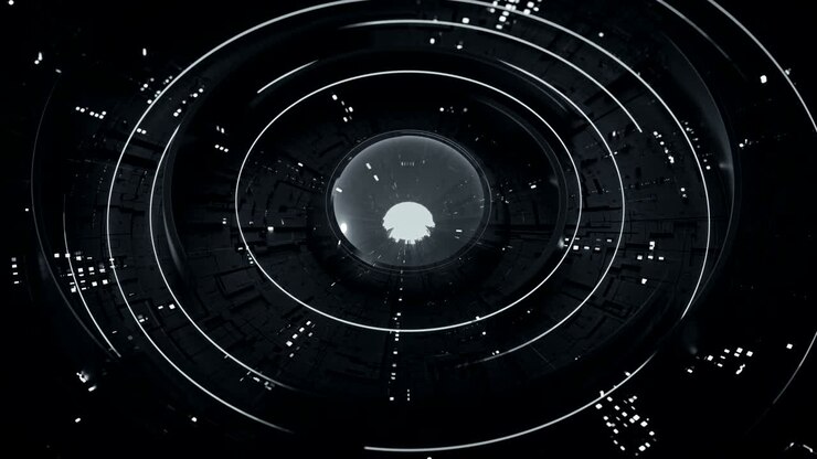 Sort futuristisk cirkulær form sømløs sløjfe 3D-renderanimation