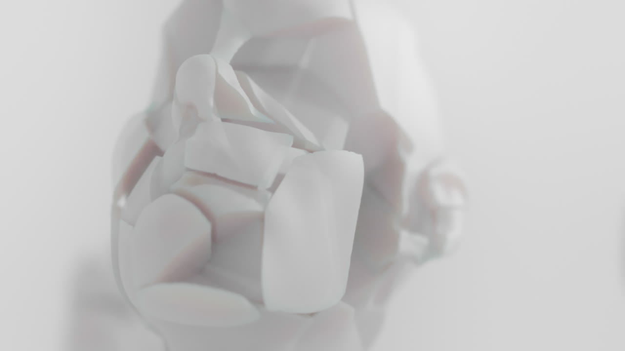 Three crushed android heads on spikes in white space