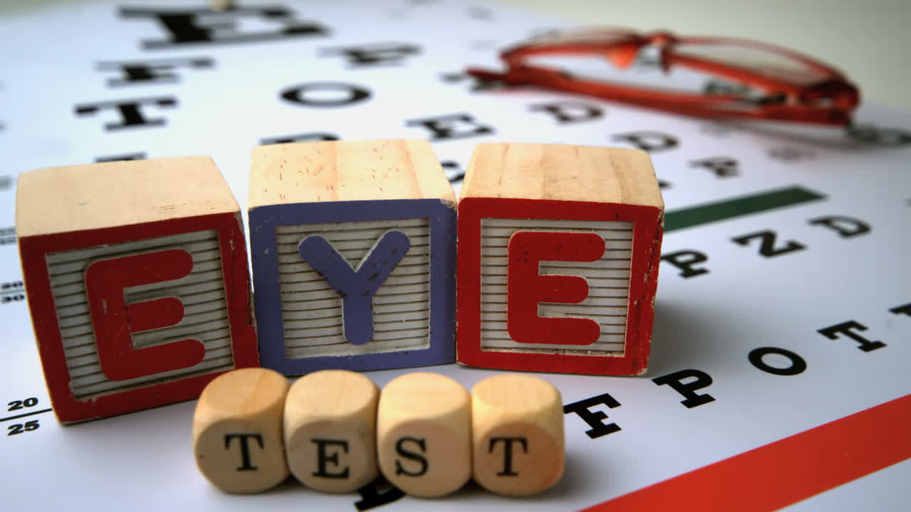 Glasses falling onto eye test next to locks and dice