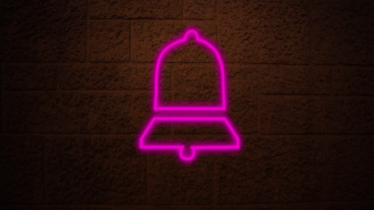 벽돌 벽에 네온 종 표지판 4k