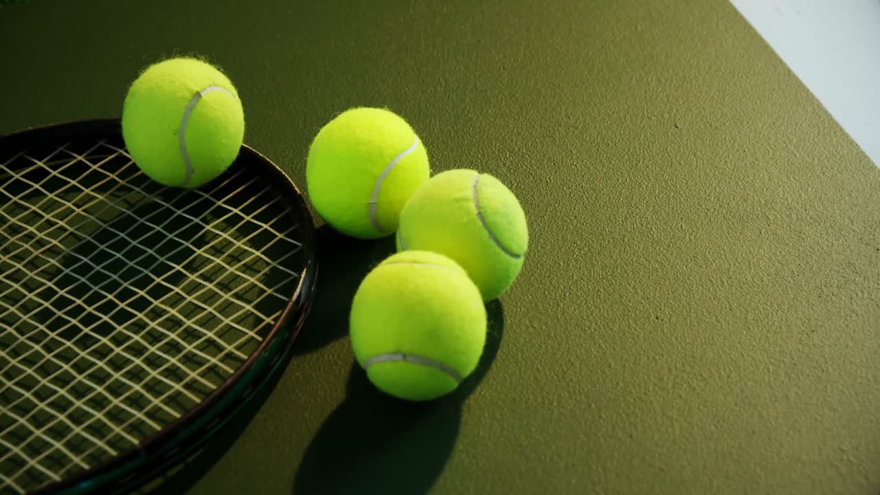 Racket and tennis ball in court 4k
