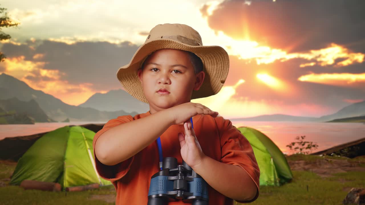 Young explorer pausing during a camping trip